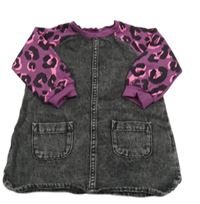 Antracitovo-fialové riflovo/teplákové šaty so vzorom Next