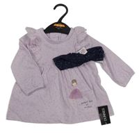 Nové - 2set - Lila puntíkatá tunika s dívkou a volánky + tmavomodrá puntíkatá čelenka Dunnes