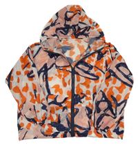 Bielo-ružovo-červená vzorovaná šušťáková bunda s kapucňou