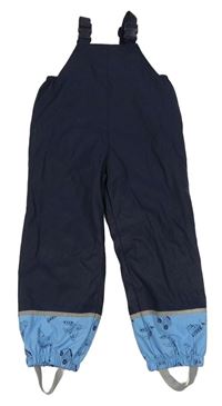 Tmavomodro-modré nepromokavé podšité laclové kalhoty se stavebními stroji X-Mail