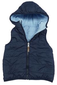 Tmavomodrá šušťáková zateplená obojstranná vesta s kapucňou Topomini