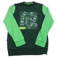 Tmavozeleno-zelené triko se skateboardy