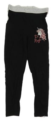 Čierne legíny s jednorožcom a pruhom s nápismi Kiki&Koko