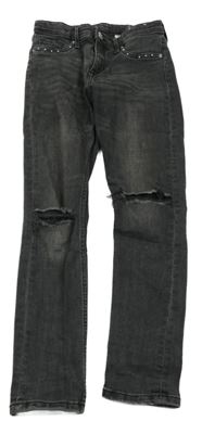 Antracitové skinny fit rifle s kamínky a prošoupáním H&M