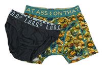 2set - Antracitové slipy + béžovo-zelené boxerky s hmyzem