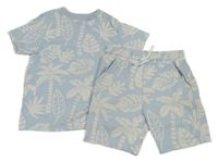 2set - Světlemodré tričko s listy + teplákové kraťasy F&F