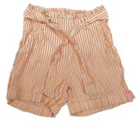 Smetanovo-neonově oranžové pruhované kraťasy s páskem Yigga