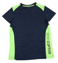 Tmavomodro-neonově zelené sportovní tričko s nápisem Yigga