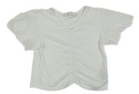 Biele crop tričko s madeirou H&M