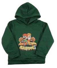 Tmavozelená mikina s kluky a kapucňou