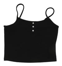 Čierny rebrovaný crop top s gombíkmi Shein