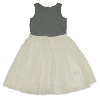 Šedo-bílé žebrovano/tylové šaty H&M