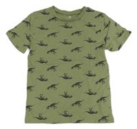 Khaki tričko s dinosaurami H&M