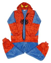 Červeno-modrá chlupatá kombinéza s kapucí - Spiderman