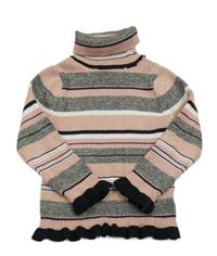 Starorůžovo-čierno-sivý rebrovaný svetrový rolák Primark