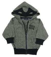 Šedo-černá melírovaná propínací pletená mikina s nápisem a kapucí Next