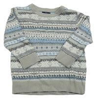 Šedo-modrý vzorovaný svetr Next