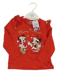 Nové - červené tričko s Minnie a Mickeym a volánikmi Disney