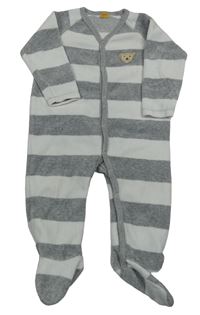 Sivo-biely pruhovaný zamatový overal s medvěďom