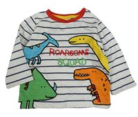 Bielo-tmavomodré pruhované tričko s dinosaurami Miniclub