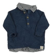 Tmavomodrý svetr s košilovým límcem George