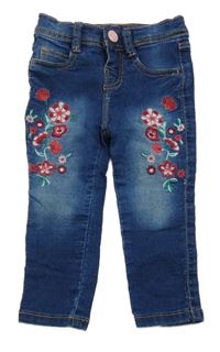 Tmavomodré skinny rifle s výšivkami květů Dopodopo