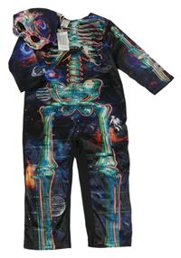 Nové - Kostým - 2 set - černo-barevný overal s kostrou + maska 