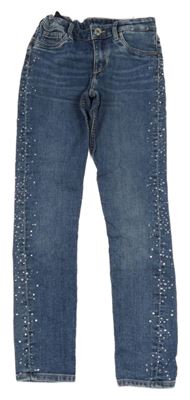 Modré skinny rifle s kamínky 