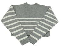 Sivo-biely pruhovaný crop sveter New Look
