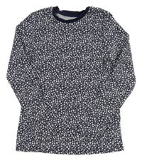 Tmavomodro-bílé květované žebrované triko Nutmeg