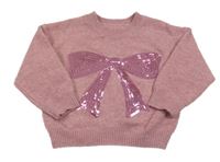 Ružový sveter s mašlí z flitrů Matalan