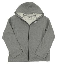 Šedá melírovaná propínací mikina s logem a kapucí Nike