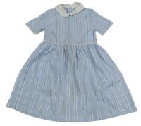 Modro-biele pruhované šaty s golierikom