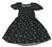 Černé květované lehké šaty s žabičkováním New Look