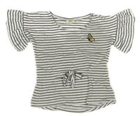 Bielo-zelené pruhované tričko s motýlkom a volánikmi kids