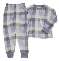 Nové - fialovo-biele kockované plyšové pyžama dunnes