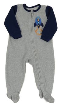 Šedo-tmavomodrý fleecový overal s raketou 