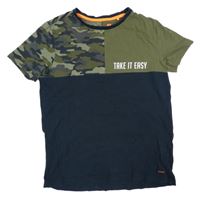 Tmavomodro-khaki tričko s nápisom WE