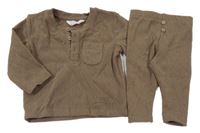 2 set - hnědé sametové triko s kapsou + tepláky s knoflíky Primark