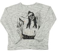 Svetlosivé melírované tričko s dívkou zn. Pep&Co