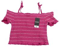 Ružový vzorovaný crop top so žabičkováním George
