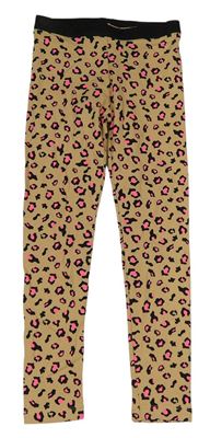 Béžovo-čierno-neónově ružové legíny s leopardím vzorom zn. Pepperts