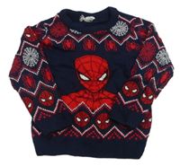 Tmavomodro-červený vzorovaný sveter so Spidermanem