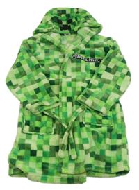 Zelený kockovaný plyšový župan s kapucí - Minecraft