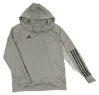 Světlešedá sportovní mikina s logem a kapucí Adidas