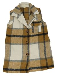 Hnedo-bielo-sivá kockovaná vesta Shein