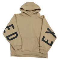 Béžová mikina s nápismi a kapucňou