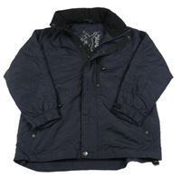 Tmavomodrá šušťáková lehce zateplená bunda s kapucňou