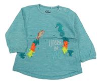 Tyrkysové melírované triko s mořskými koníky Topomini