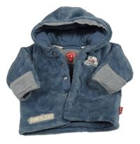 Šedomodrá plyšová prepínaci zateplená mikina s nášivkou a kapucňou Pampolino